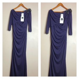 Nwt Adrianna Papell Draped Purple Long Gown Dress